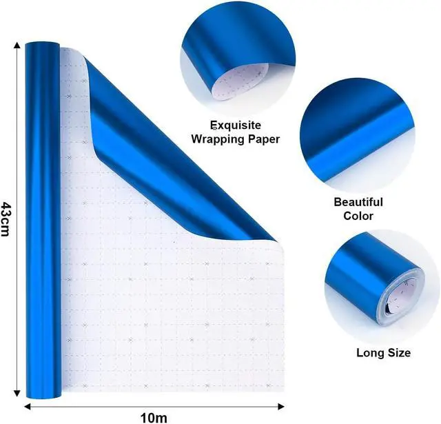Alt view image 2 of 7 - HJIJIAY Metallic Blue Wrapping Paper Roll,Matte Blue Solid Color Wrapping Paper for Birthday,Wedding, Parties,Baby Shower, Christmas,DIY Bouquet -Mini Roll 17 x 394 inch(33feet)