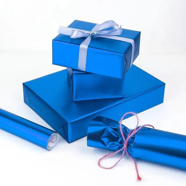 Alt view image 4 of 7 - HJIJIAY Metallic Blue Wrapping Paper Roll,Matte Blue Solid Color Wrapping Paper for Birthday,Wedding, Parties,Baby Shower, Christmas,DIY Bouquet -Mini Roll 17 x 394 inch(33feet)
