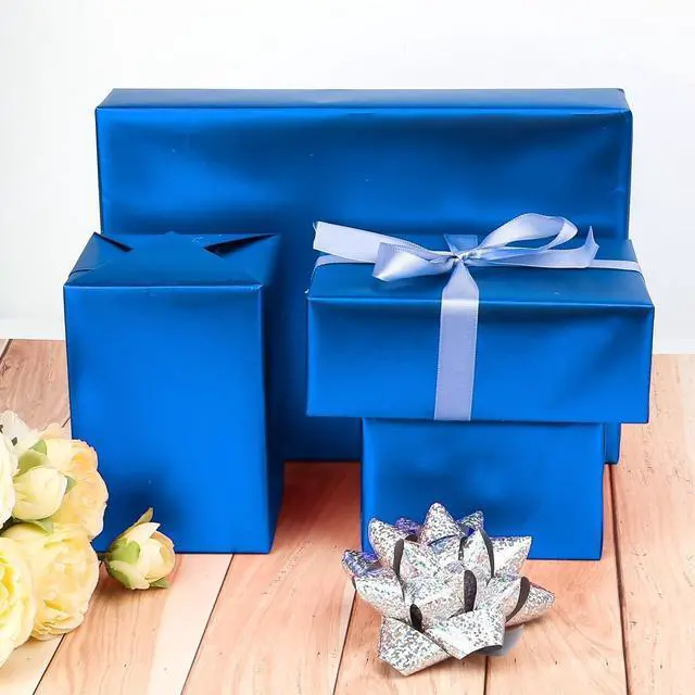 Alt view image 5 of 7 - HJIJIAY Metallic Blue Wrapping Paper Roll,Matte Blue Solid Color Wrapping Paper for Birthday,Wedding, Parties,Baby Shower, Christmas,DIY Bouquet -Mini Roll 17 x 394 inch(33feet)