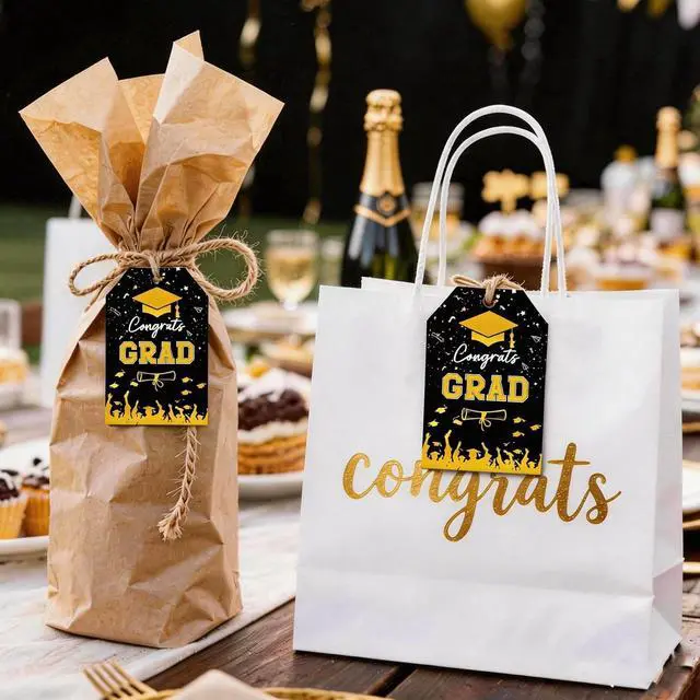 Alt view image 3 of 5 - Graduation Gift Tags 2026, 50PCS Gold Foil Congrats Grad Tags with String, Class of 2026 Party Favor Tags for Graduation Party Decor & Gift Wrap (Black with Gold Foil)