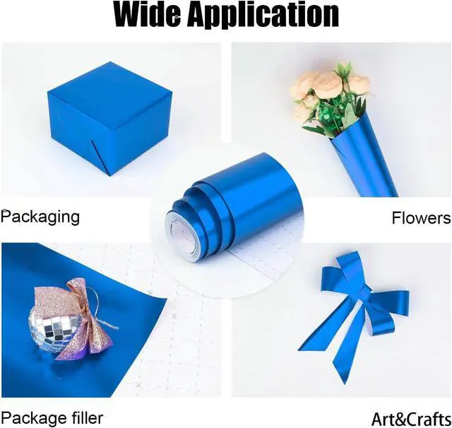 Alt view image 7 of 7 - HJIJIAY Metallic Blue Wrapping Paper Roll,Matte Blue Solid Color Wrapping Paper for Birthday,Wedding, Parties,Baby Shower, Christmas,DIY Bouquet -Mini Roll 17 x 394 inch(33feet)