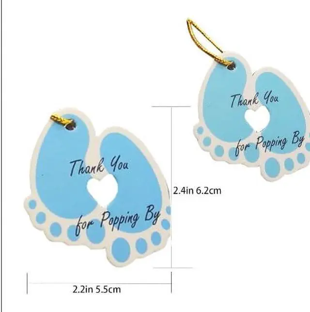 Alt view image 2 of 6 - 50 pcs Thank You Baby Shower Tags Paper Gift Tags Gender Reveal It's a Boy Party Favors Decoration with 10m Gold String Baby Feet Blue