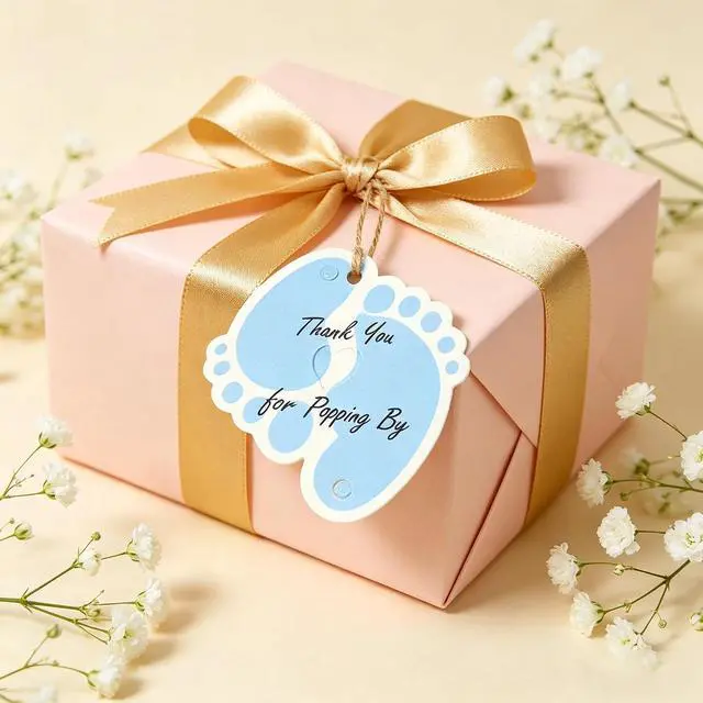Alt view image 3 of 6 - 50 pcs Thank You Baby Shower Tags Paper Gift Tags Gender Reveal It's a Boy Party Favors Decoration with 10m Gold String Baby Feet Blue