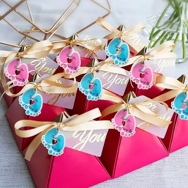 Alt view image 5 of 6 - 50 pcs Thank You Baby Shower Tags Paper Gift Tags Gender Reveal It's a Boy Party Favors Decoration with 10m Gold String Baby Feet Blue