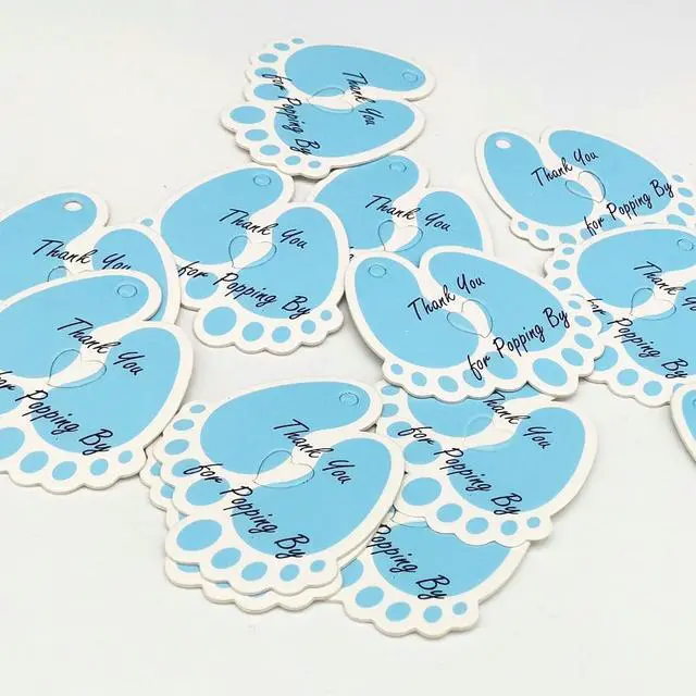 Alt view image 6 of 6 - 50 pcs Thank You Baby Shower Tags Paper Gift Tags Gender Reveal It's a Boy Party Favors Decoration with 10m Gold String Baby Feet Blue