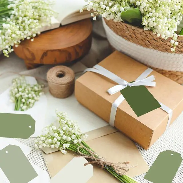 Alt view image 4 of 7 - Whaline 120Pcs Sage Green Paper Gift Tags Gradient Green Hanging Labels with Hemp Ropes 4 Colors Blank Paper Tags for Wedding Birthday Holiday DIY Art Craft Supplies, 3 x 2 Inch