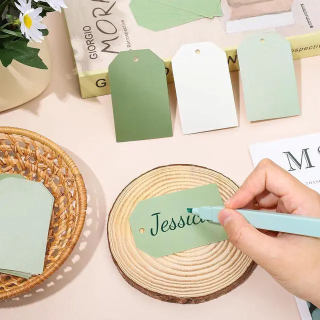 Alt view image 3 of 7 - Whaline 120Pcs Sage Green Paper Gift Tags Gradient Green Hanging Labels with Hemp Ropes 4 Colors Blank Paper Tags for Wedding Birthday Holiday DIY Art Craft Supplies, 3 x 2 Inch