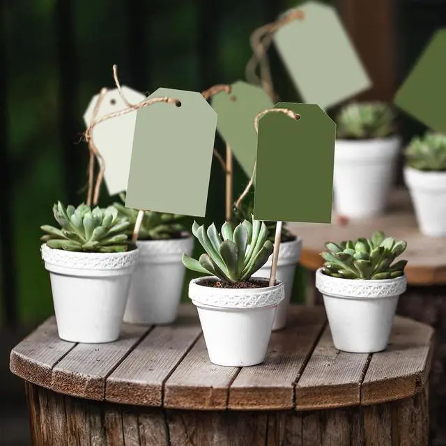Alt view image 5 of 7 - Whaline 120Pcs Sage Green Paper Gift Tags Gradient Green Hanging Labels with Hemp Ropes 4 Colors Blank Paper Tags for Wedding Birthday Holiday DIY Art Craft Supplies, 3 x 2 Inch