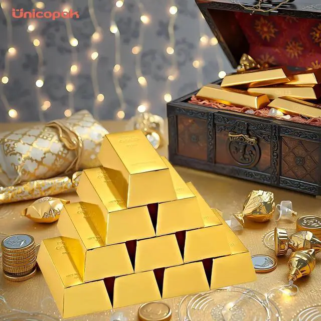 Alt view image 6 of 7 - UnicoPak 10 Pack Gold Bar Party Favor Gift Boxes Treasure Hunt Chocolate Coins Candy Boxes Treat Boxes for Pirate Casino Golden Birthday Money Gifts Themed Party