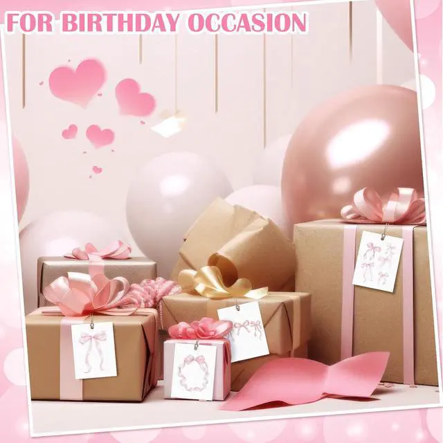 Alt view image 4 of 7 - Dunzoom 50 Pcs Pink Bow Thank You Tags 2 x 3 Inch Watercolor Bow Gift Tags Cards with String Coquette Mothers Day Cards for Baby Shower Birthday Wedding Party Favor Supplies, 5 Styles