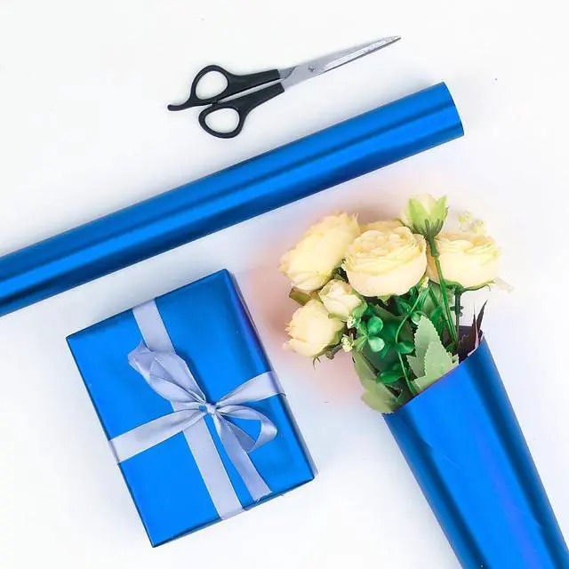 Alt view image 3 of 7 - HJIJIAY Metallic Blue Wrapping Paper Roll,Matte Blue Solid Color Wrapping Paper for Birthday,Wedding, Parties,Baby Shower, Christmas,DIY Bouquet -Mini Roll 17 x 394 inch(33feet)