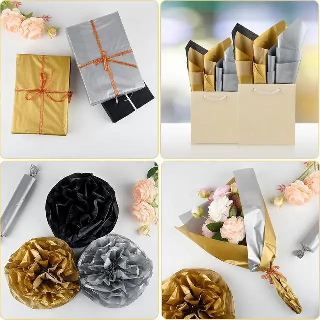 Alt view image 5 of 7 - NEBURORA 60 Sheets Multicolor Tissue Paper Black Gold Silver 3 Colors