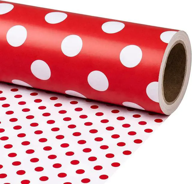 Alt view image 2 of 7 - RUSPEPA Reversible Polka Dot Wrapping Paper, Mini Roll, Red White Large & Small Dots Design, Modern Classic Gift Wrap for Birthday, Holiday, Valentine's Day, Christmas, Party, 17 Inches x 16.4 Feet