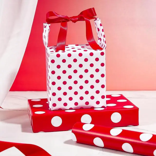 Alt view image 3 of 7 - RUSPEPA Reversible Polka Dot Wrapping Paper, Mini Roll, Red White Large & Small Dots Design, Modern Classic Gift Wrap for Birthday, Holiday, Valentine's Day, Christmas, Party, 17 Inches x 16.4 Feet