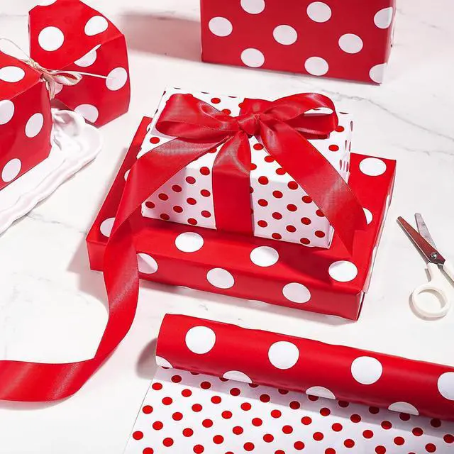 Alt view image 4 of 7 - RUSPEPA Reversible Polka Dot Wrapping Paper, Mini Roll, Red White Large & Small Dots Design, Modern Classic Gift Wrap for Birthday, Holiday, Valentine's Day, Christmas, Party, 17 Inches x 16.4 Feet
