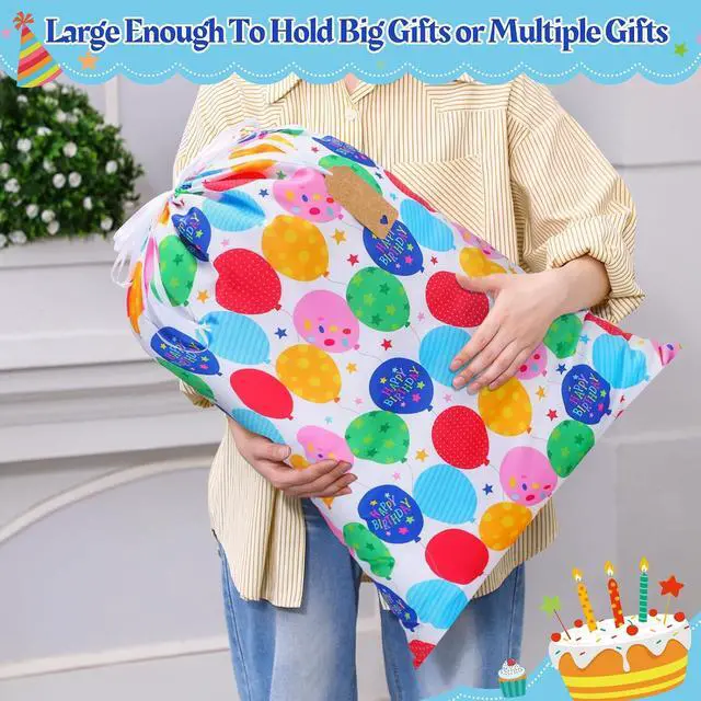 Alt view image 3 of 6 - Pickmesh Happy Birthday Drawstring Gift Bag 20 x 28 Inch Extra Large Baby Shower Bag Reusable Fabric Colorful Balloon Baby Shower Wrapping Pouch for Gender Reveal Gift Wrapping Decor(Colorful Balloon)
