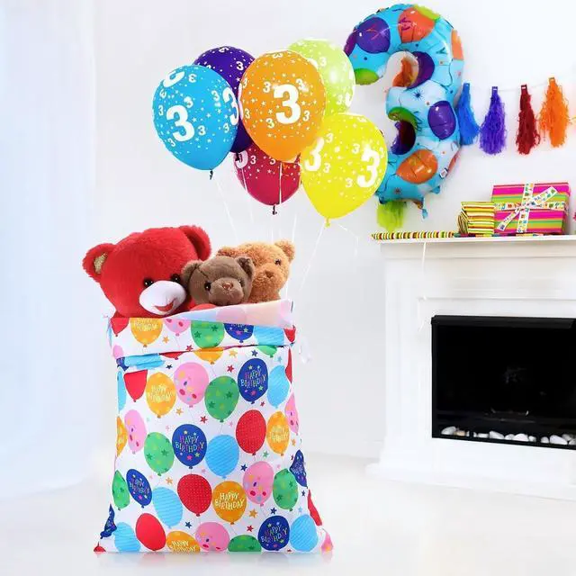 Alt view image 4 of 6 - Pickmesh Happy Birthday Drawstring Gift Bag 20 x 28 Inch Extra Large Baby Shower Bag Reusable Fabric Colorful Balloon Baby Shower Wrapping Pouch for Gender Reveal Gift Wrapping Decor(Colorful Balloon)