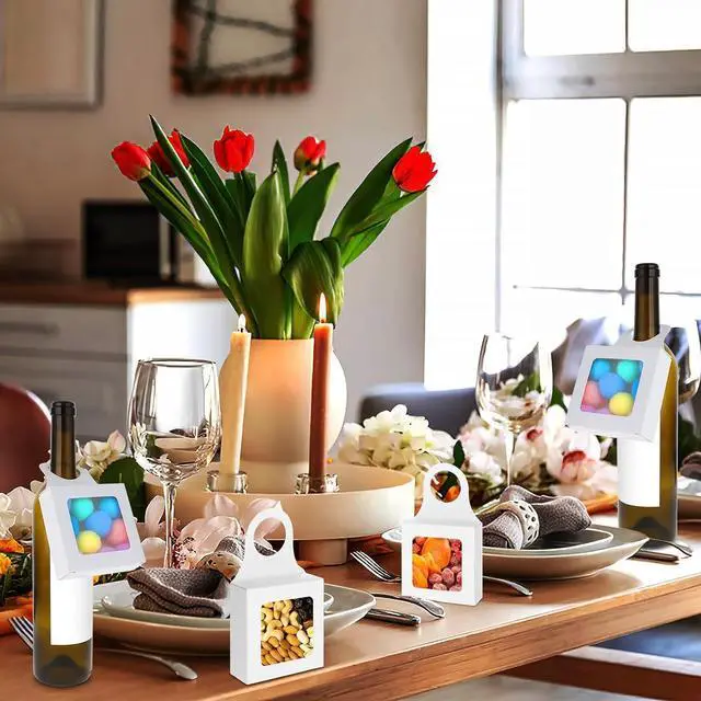 Alt view image 4 of 7 - Paper Wine Bottle Box 10 Pcs with Window and Handles Hanging Foldable Gift