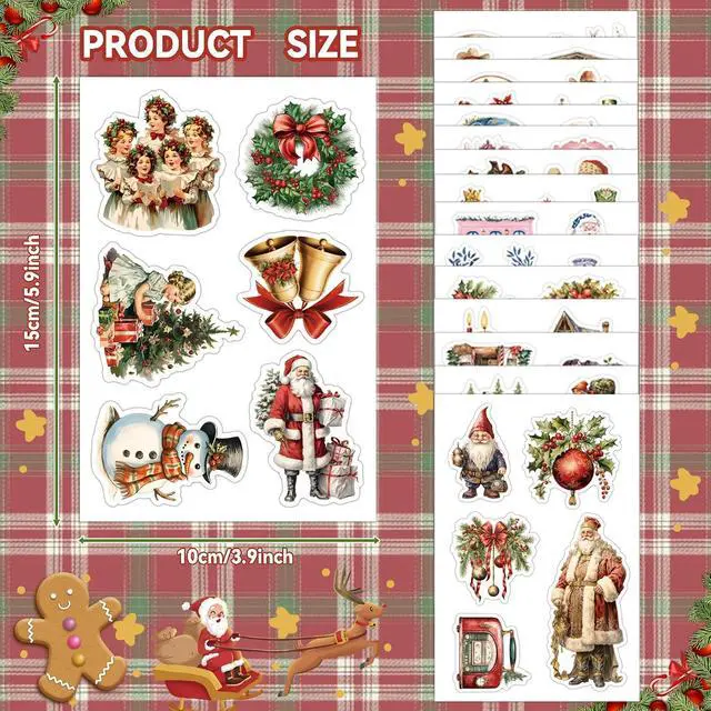 Alt view image 2 of 7 - 108pcs Christmas Stickers for Crafts, Party Favors & Gifts - Christmas Tree Ornaments, Cards, Scrapbooking | Winter Holiday Sticker Sheets (Santa, Snowman, Gift Tags)