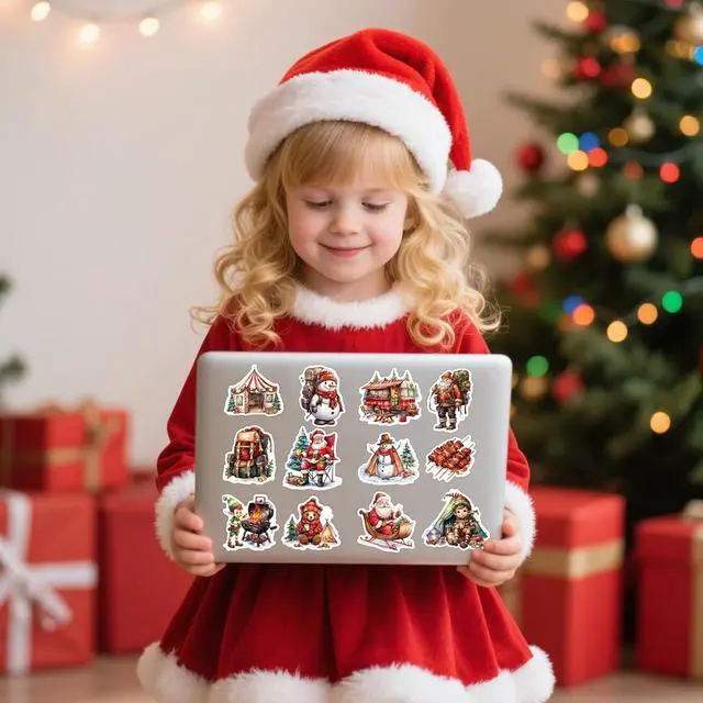 Alt view image 5 of 7 - 108pcs Christmas Stickers for Crafts, Party Favors & Gifts - Christmas Tree Ornaments, Cards, Scrapbooking | Winter Holiday Sticker Sheets (Santa, Snowman, Gift Tags)