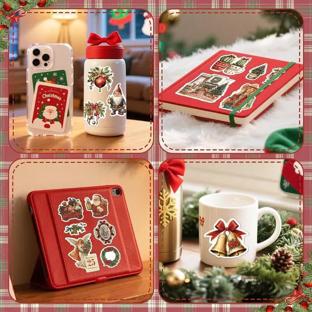 Alt view image 4 of 7 - 108pcs Christmas Stickers for Crafts, Party Favors & Gifts - Christmas Tree Ornaments, Cards, Scrapbooking | Winter Holiday Sticker Sheets (Santa, Snowman, Gift Tags)