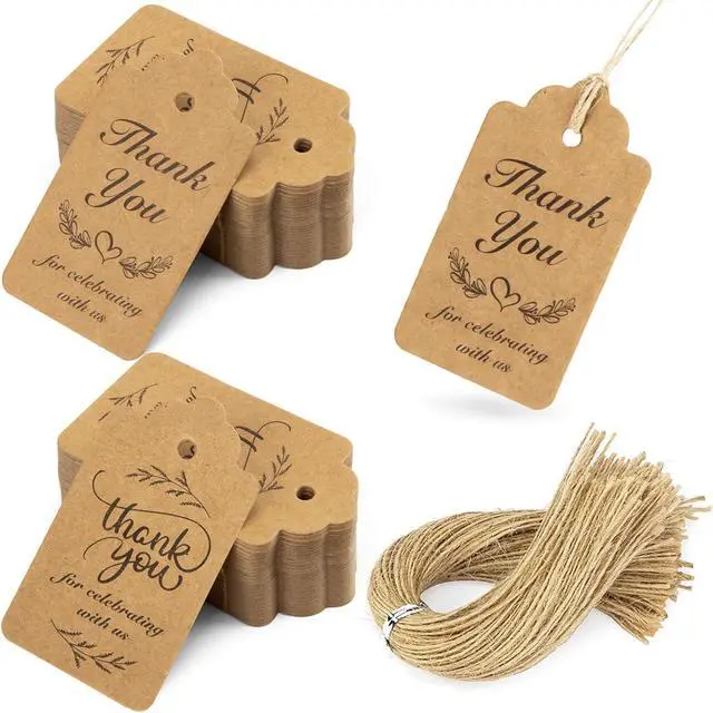 Main image of SallyFashion 100 PCS Thank You Kraft Gift Tags with String, 2 Designs