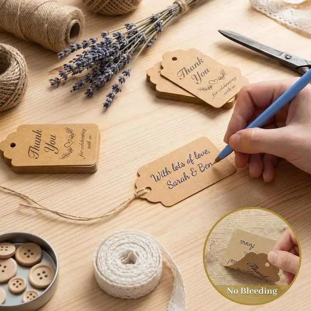 Alt view image 4 of 7 - SallyFashion 100 PCS Thank You Kraft Gift Tags with String, 2 Designs