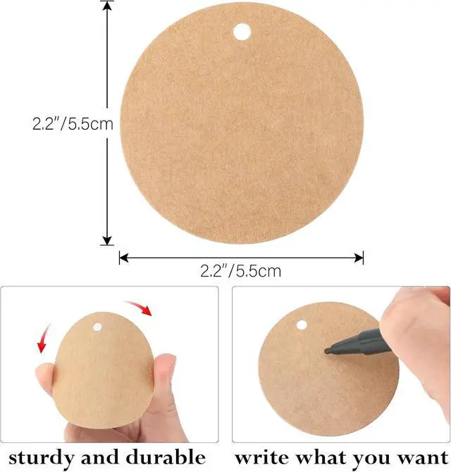Alt view image 2 of 7 - G2PLUS 100PCS Kraft Paper Gift Tag with String,2.2'' Round Paper Tags Blank Hang Tags Brown Circle Tags with Holes for Craft Projects, Xmas Gift, DIY Wedding Favor Bag