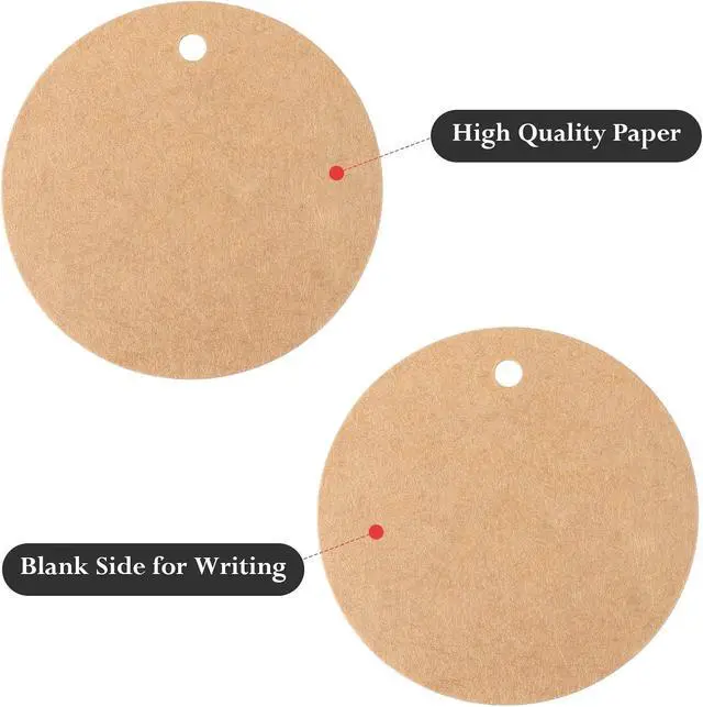 Alt view image 3 of 7 - G2PLUS 100PCS Kraft Paper Gift Tag with String,2.2'' Round Paper Tags Blank Hang Tags Brown Circle Tags with Holes for Craft Projects, Xmas Gift, DIY Wedding Favor Bag
