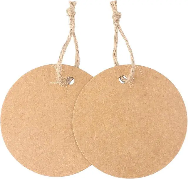 Alt view image 4 of 7 - G2PLUS 100PCS Kraft Paper Gift Tag with String,2.2'' Round Paper Tags Blank Hang Tags Brown Circle Tags with Holes for Craft Projects, Xmas Gift, DIY Wedding Favor Bag