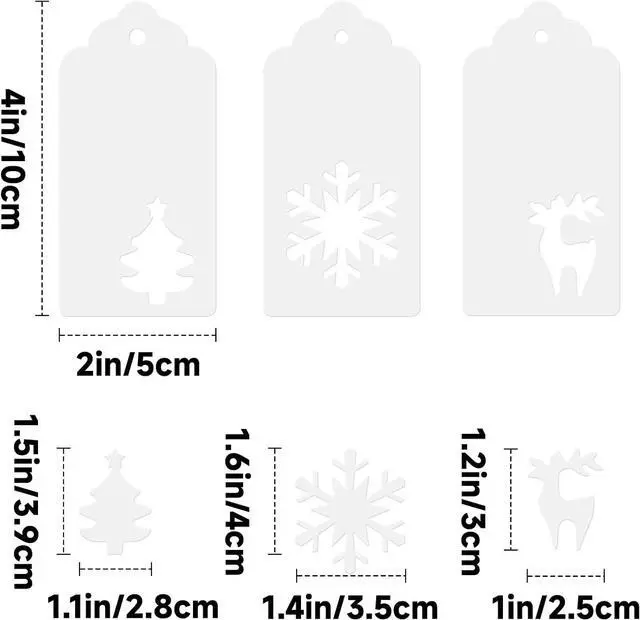 Alt view image 2 of 7 - KINGLAKE Tags - 150 Pcs with String, White Xmas Holiday Blank Paper Gift Tags for Presents, Hollow Christmas Tree Snowflake Reindeer Xmas Labels