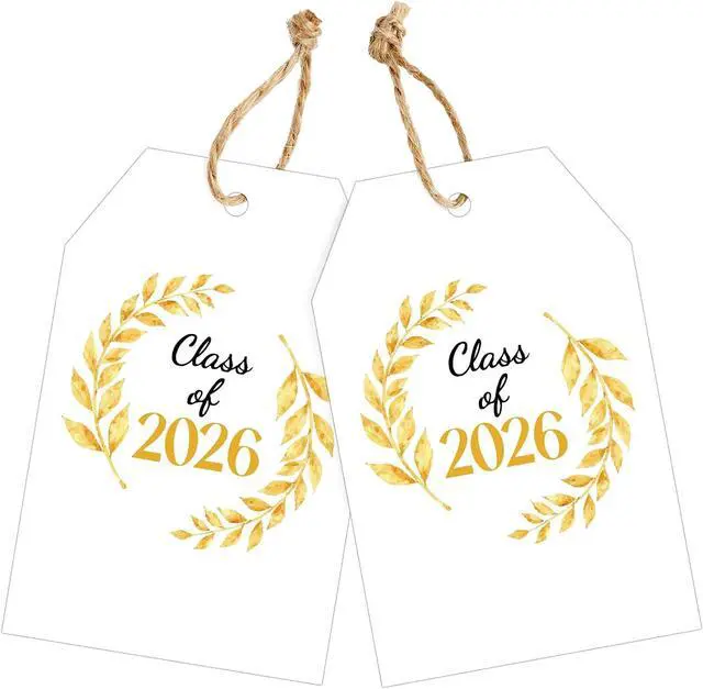 Main image of Joycraft Graduation Gift Tags, 50Pcs Congrats Grad Tags with String, 3.3x2.1 in Class of 2026 Gift Wrap Hangtags, White Personalized Paper Labels for Graduation Ceremonies Party Favors Decor
