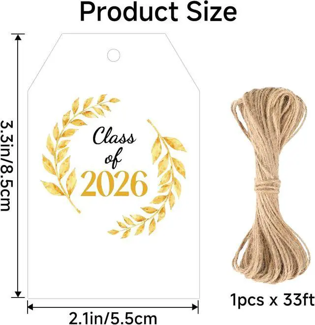 Alt view image 2 of 7 - Joycraft Graduation Gift Tags, 50Pcs Congrats Grad Tags with String, 3.3x2.1 in Class of 2026 Gift Wrap Hangtags, White Personalized Paper Labels for Graduation Ceremonies Party Favors Decor