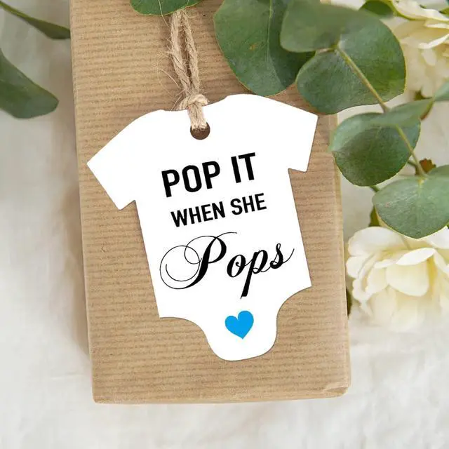Main image of TENTADO Baby Shower Bottle Tags, 50 Pcs Pack with 65 Feet Golden Ribbon, 2x2.2inch Rectangular Paper Labels, Premium Quality, Perfect for Mini Champagne, Beer, Wine Bottles Decorations
