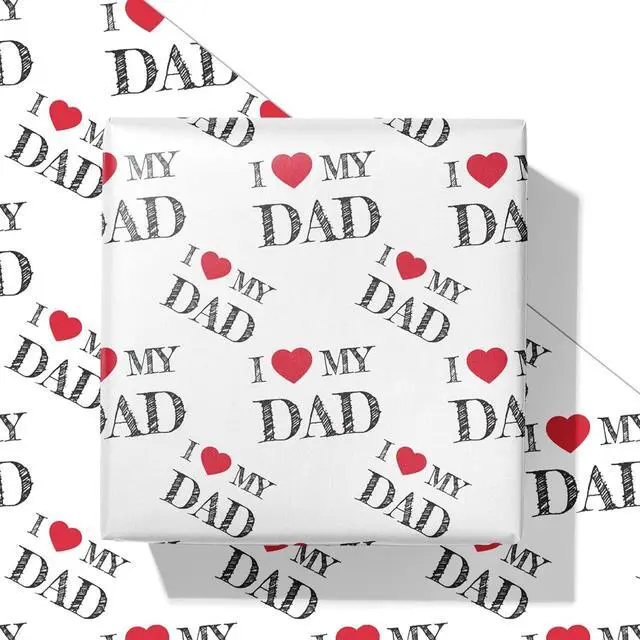 Main image of SaringSwoon Father's Day Wrapping Paper for Men Dad Grandfather - White Gift Wrap With I Love My Dad and Heart Design for Father's Day Birthdays - 28×40 Inches, 4 Folded Jumbo Sheets