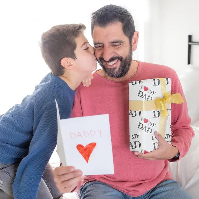 Alt view image 2 of 7 - SaringSwoon Father's Day Wrapping Paper for Men Dad Grandfather - White Gift Wrap With I Love My Dad and Heart Design for Father's Day Birthdays - 28×40 Inches, 4 Folded Jumbo Sheets