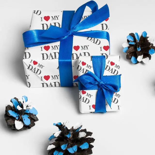 Alt view image 3 of 7 - SaringSwoon Father's Day Wrapping Paper for Men Dad Grandfather - White Gift Wrap With I Love My Dad and Heart Design for Father's Day Birthdays - 28×40 Inches, 4 Folded Jumbo Sheets