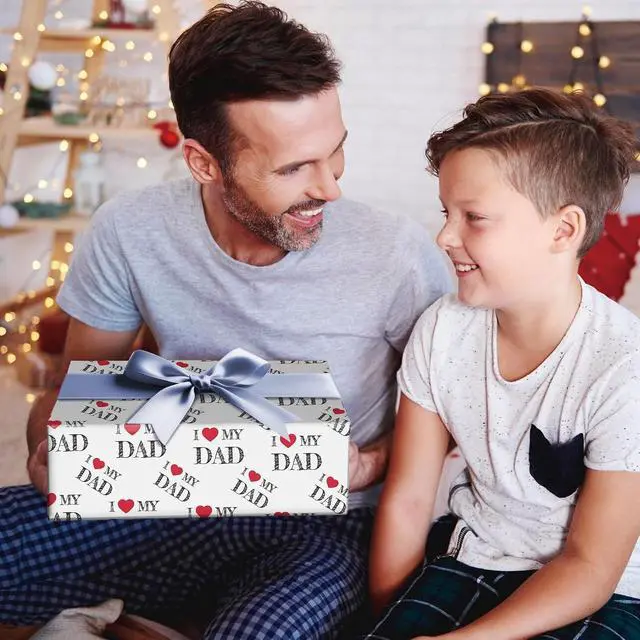 Alt view image 5 of 7 - SaringSwoon Father's Day Wrapping Paper for Men Dad Grandfather - White Gift Wrap With I Love My Dad and Heart Design for Father's Day Birthdays - 28×40 Inches, 4 Folded Jumbo Sheets