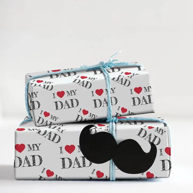 Alt view image 7 of 7 - SaringSwoon Father's Day Wrapping Paper for Men Dad Grandfather - White Gift Wrap With I Love My Dad and Heart Design for Father's Day Birthdays - 28×40 Inches, 4 Folded Jumbo Sheets