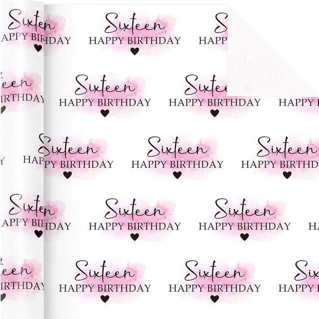 Alt view image 2 of 7 - WRAPAHOLIC 16th Birthday Wrapping Paper Roll - Mini Roll - 17 Inch x 16.5 Feet - Blusher and Sixteen Happy Birthday Wrapping Paper for Girls Bday, Baby Shower, Party