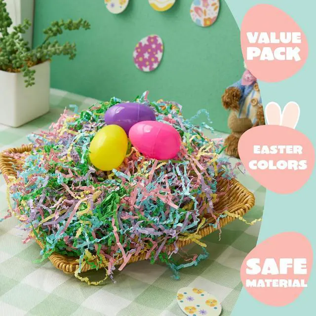 Alt view image 3 of 7 - JOYIN 8 oz Easter Grass Shredded Paper, Recyclable Paper Grass, Shred Raffia Crinkle Cut for Basket Filler Stuffers, Easter Egg Hunt Crafts Decor, Party Favors, Box Bags Gift Wrapping Decoration