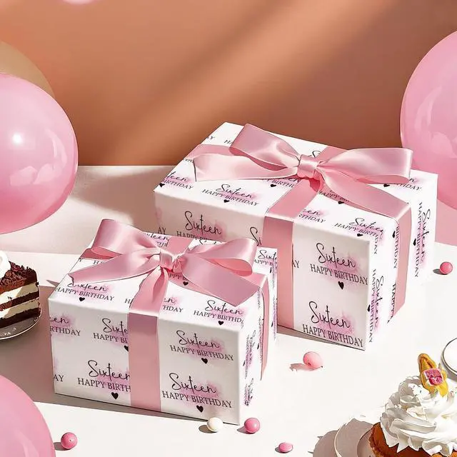 Alt view image 5 of 7 - WRAPAHOLIC 16th Birthday Wrapping Paper Roll - Mini Roll - 17 Inch x 16.5 Feet - Blusher and Sixteen Happy Birthday Wrapping Paper for Girls Bday, Baby Shower, Party