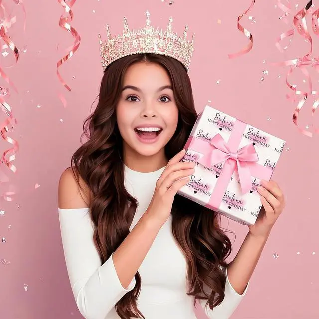 Alt view image 7 of 7 - WRAPAHOLIC 16th Birthday Wrapping Paper Roll - Mini Roll - 17 Inch x 16.5 Feet - Blusher and Sixteen Happy Birthday Wrapping Paper for Girls Bday, Baby Shower, Party