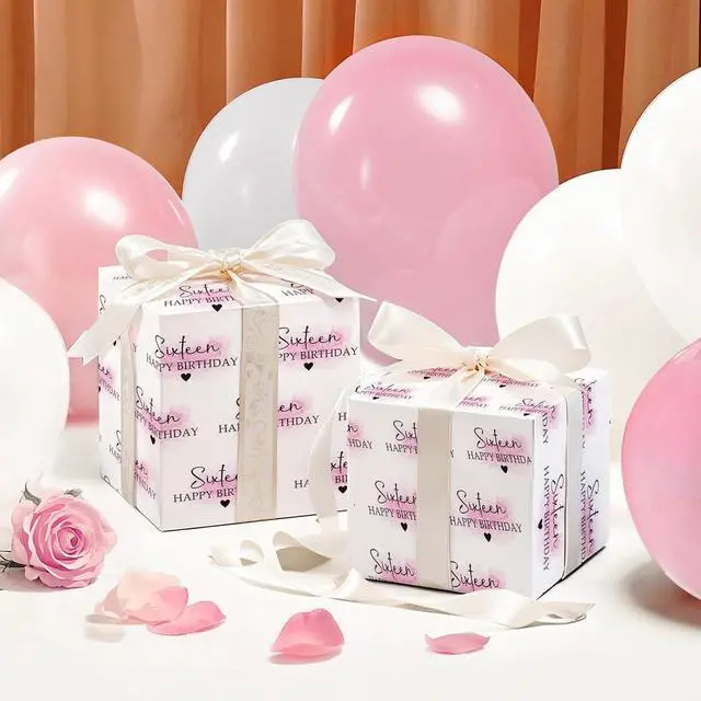 Alt view image 6 of 7 - WRAPAHOLIC 16th Birthday Wrapping Paper Roll - Mini Roll - 17 Inch x 16.5 Feet - Blusher and Sixteen Happy Birthday Wrapping Paper for Girls Bday, Baby Shower, Party
