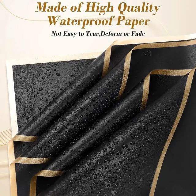 Alt view image 4 of 7 - cridoz 20 Sheets Flower Bouquet Wrapping Paper with 12 Pieces Gold Butterfly Decorations for Flower Bouquets, Waterproof Floral Bouquet Wrapping Paper for Flower, Gift Wrapping(Black)