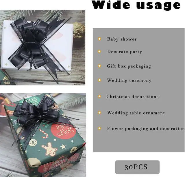 Alt view image 5 of 7 - WDHHNP 30pcs Medium black Pull Bows Decorative Assorted Colors Gift Wrap Ribbon Pull Bows for Christmas Wedding Party Birthday Car Holiday Presents Bags Baskets Bottles Decorations (black)