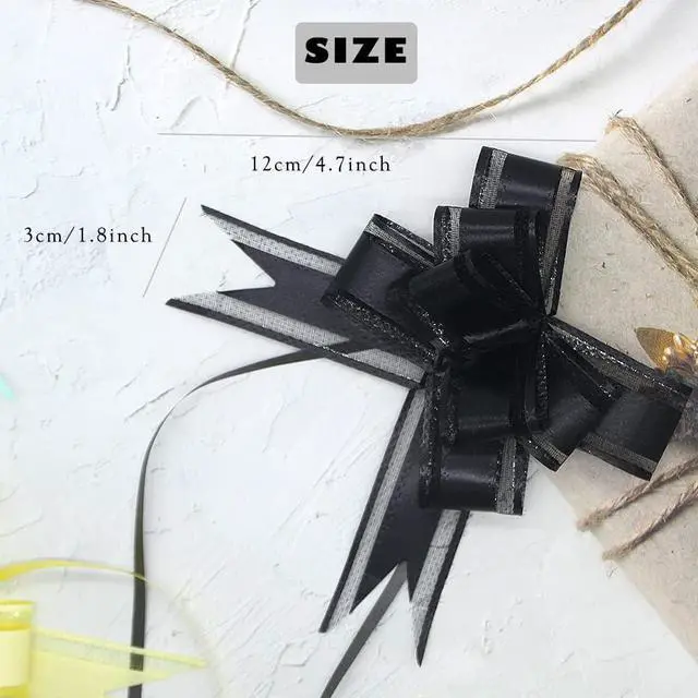 Alt view image 4 of 7 - WDHHNP 30pcs Medium black Pull Bows Decorative Assorted Colors Gift Wrap Ribbon Pull Bows for Christmas Wedding Party Birthday Car Holiday Presents Bags Baskets Bottles Decorations (black)