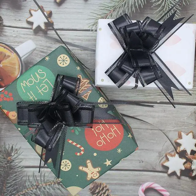 Alt view image 6 of 7 - WDHHNP 30pcs Medium black Pull Bows Decorative Assorted Colors Gift Wrap Ribbon Pull Bows for Christmas Wedding Party Birthday Car Holiday Presents Bags Baskets Bottles Decorations (black)