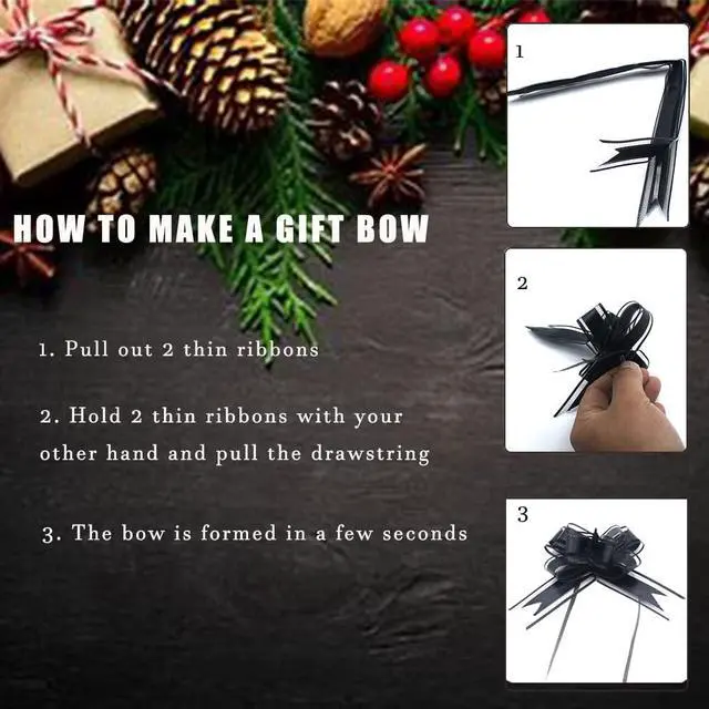 Alt view image 7 of 7 - WDHHNP 30pcs Medium black Pull Bows Decorative Assorted Colors Gift Wrap Ribbon Pull Bows for Christmas Wedding Party Birthday Car Holiday Presents Bags Baskets Bottles Decorations (black)