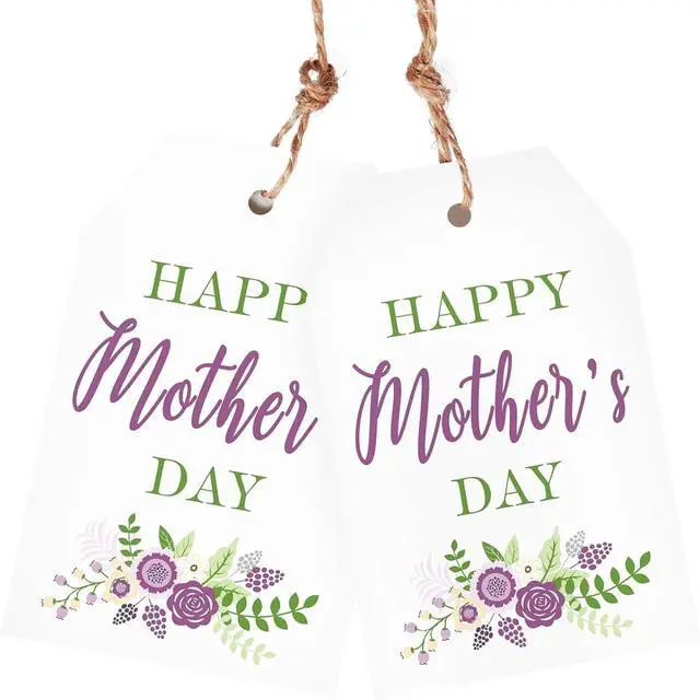 Main image of joycraft Gift Tags for Mother's Day - 50Pcs Floral Mother's Day Tags with String, 3.3x2.1 in White Kraft Paper Gift Labels, Purple Flower Labels for Party Favor Craft Mom's Birthday Present Wrap